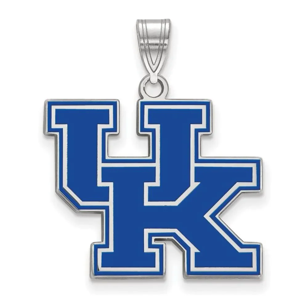 Sterling Silver Rhodium Plated U. of Kentucky Large Enamel Pendant